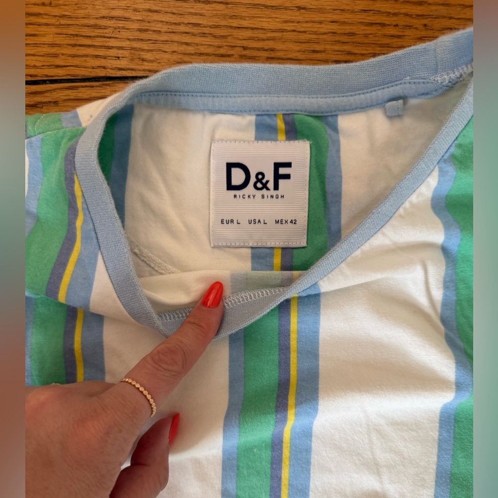 Denim & Flower Striped T-Shirt - Size Large - Picture 2 of 4